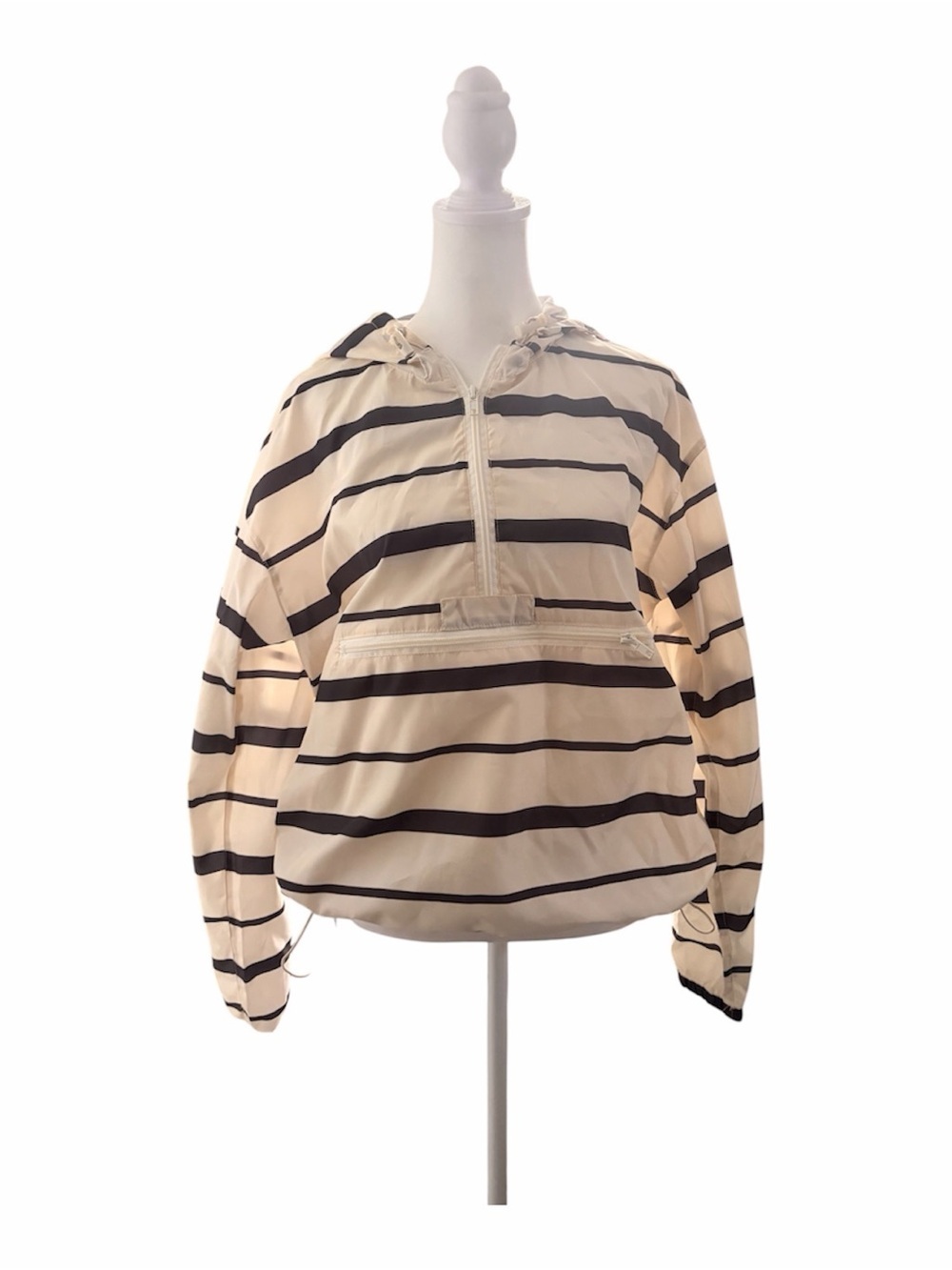 Thread & Supply Cream and Black Striped Hooded Pullover